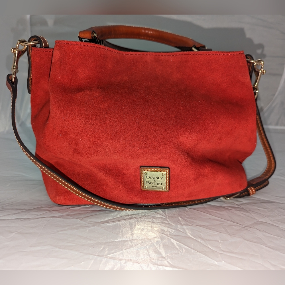 D & B red suede open top purse